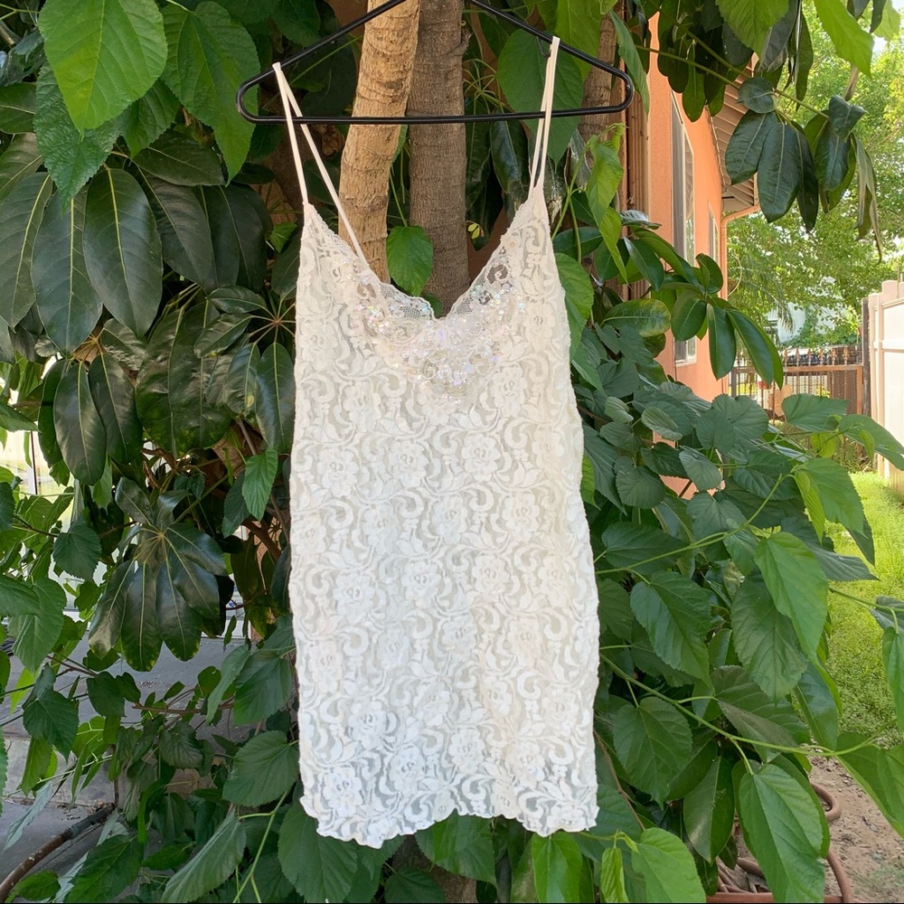 Vintage White Lace Slip Chemise with Sequin Detail
